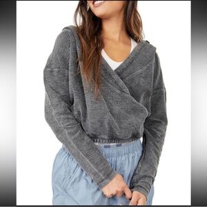 Free People Movement black criss cross cropped hooded terry sweatshirt
